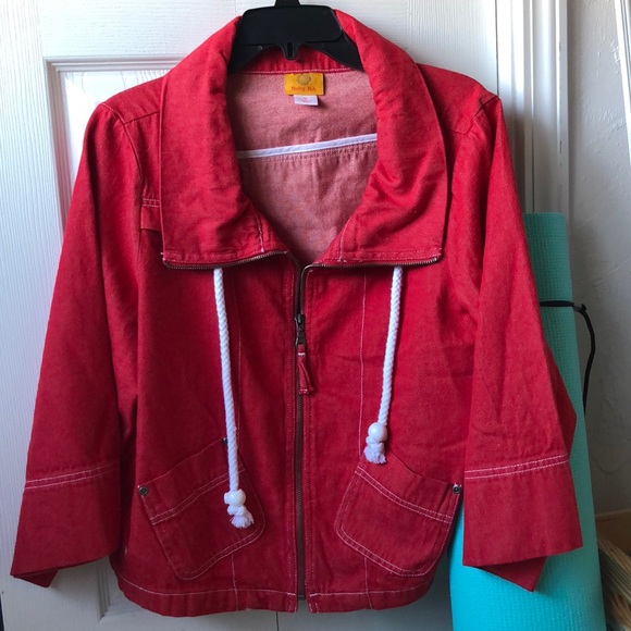 BF sized/ crop retro style, Red denim zip jacket♥️ - Picture 2 of 6